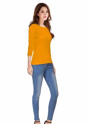 Designer Round Neck Full Sleeves Fancy Top In Yellow top