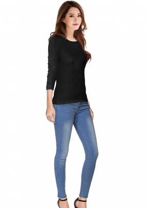 Designer Round Neck Full Sleeves Fancy Top In Black top