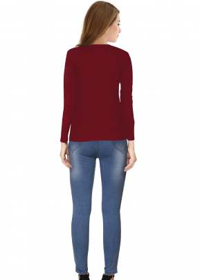 Designer Round Neck Full Sleeves Fancy Top In Maroon top