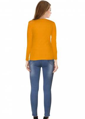 Designer Round Neck Full Sleeves Fancy Top In Yellow top