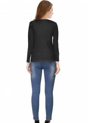 Designer Round Neck Full Sleeves Fancy Top In Black top