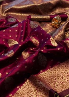 Designer Soft Banarasi Silk Saree With Weaving Gold Zari Border Saree In Rani