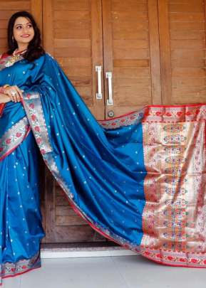 Designer Soft Banarasi Silk Saree With Self Jacquard Waving In Ocean Blue partywear sarees