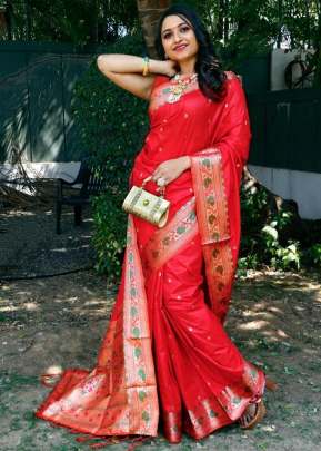 Designer Soft Banarasi Silk Saree With Self Jacquard Waving In Red partywear sarees