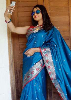 Designer Soft Banarasi Silk Saree With Self Jacquard Waving In Ocean Blue partywear sarees