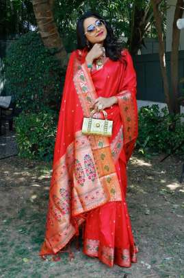 Designer Soft Banarasi Silk Saree With Self Jacquard Waving In Red partywear sarees