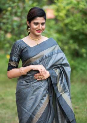 Designer Soft Raw Silk Saree In Grey