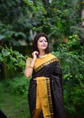 Designer Soft Raw Silk Saree In Black And Yellow SILK SAREE