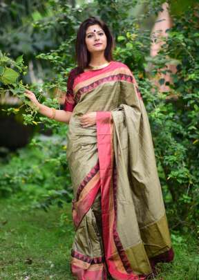 Designer Soft Raw Silk Saree In Light Green SILK SAREE