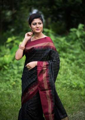 Designer Soft Raw Silk Saree In Black And Maroon  SILK SAREE