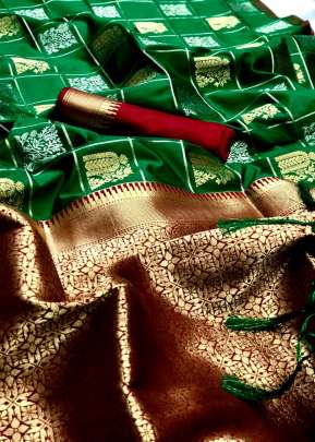 Designer Soft Silk Saree With Checks Design In Green SILK SAREE