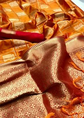 Designer Soft Silk Saree With Checks Design In Turmeric SILK SAREE