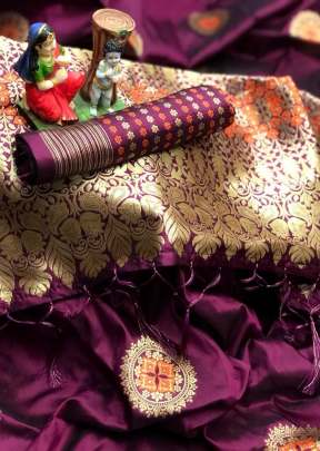 Exclusive Banarasi Lichi Silk Saree In Wine designer sarees