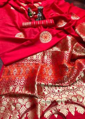 Exclusive Banarasi Lichi Silk Saree In Red designer sarees