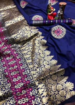 Exclusive Banarasi Lichi Silk Saree In Navy Blue designer sarees