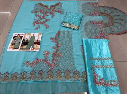 Exclusive Beautifully Design Pakistani Suit With Embroidery Work In Sky Blue Pakistani Suits