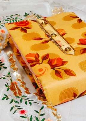 Exclusive Chanderi Dress Material Suit  For Women In Yellow salwar suits