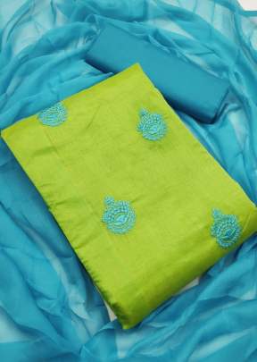 Exclusive Chanderi Dress Material In Light Green Dress Material