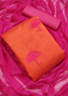 Exclusive Chanderi Dress Material In Orange Dress Material