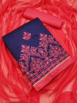 Exclusive Chanderi Dress Material In Royal Blue Dress Material