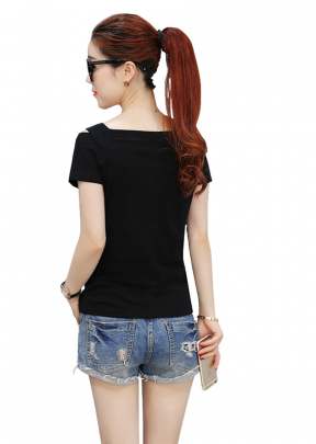 Exclusive Design Black Top With Off solder Sleeves top