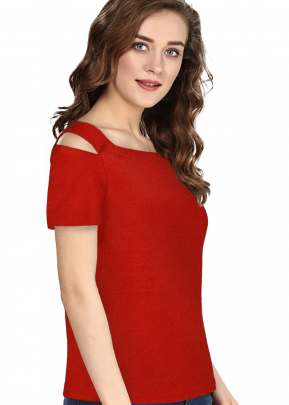 Exclusive Design Red Top With Off solder Sleeves top