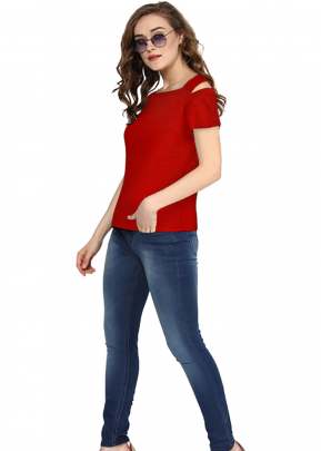 Exclusive Design Red Top With Off solder Sleeves top