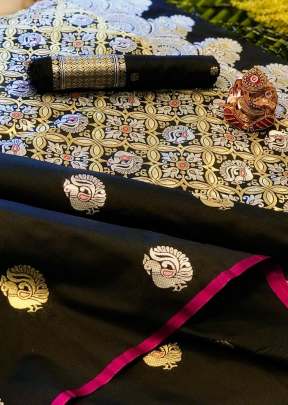 Exclusive Designer Banarasi Silk Saree With Plain Zari Border In Black