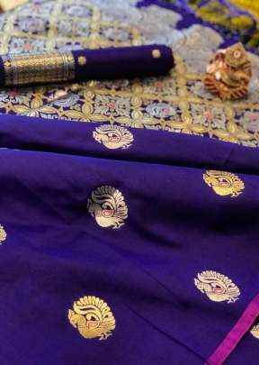 Exclusive Designer Banarasi Silk Saree With Plain Zari Border In Royal Blue Banarasi Silk Saree