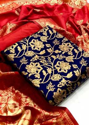 Exclusive Designer Banarasi Silk Dress Material In Navy Blue Dress Material