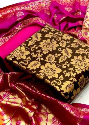 Exclusive Designer Banarasi Silk Dress Material In Brown