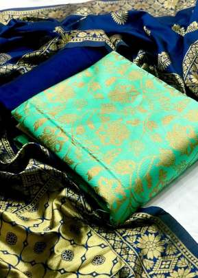 Exclusive Designer Banarasi Silk Dress Material In Light Blue