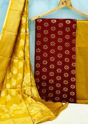 Exclusive Designer Banarasi Silk Dress Material In Brown Dress Material