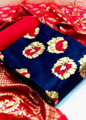 Exclusive Designer Banarasi Silk Dress Material In Royal Blue