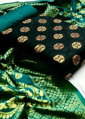 Exclusive Designer Banarasi Silk Dress Material In Dark Green Dress Material