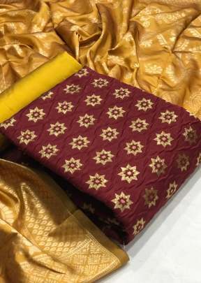 Exclusive Designer Banarasi Silk Dress Material In Brown Dress Material