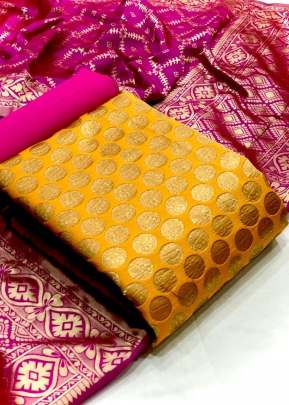 Exclusive Designer Banarasi Silk Dress Material In Yellow Dress Material