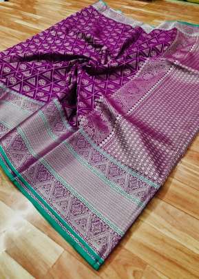 Exclusive Designer Banarasi Silk Saree With  Jacquard Pallu In Purple