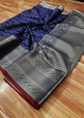 Exclusive Designer Banarasi Silk Saree With  Jacquard Pallu In Navy Blue