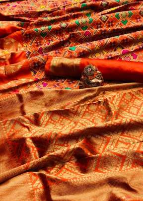 Exclusive Designer Beautiful Soft Banarasi Patola Saree In Orange designer sarees