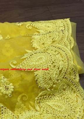 Exclusive Designer Embroidery worked Soft Net saree In Lemon Yellow Net Saree