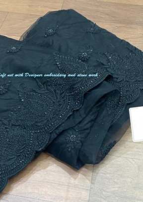 Exclusive Designer Embroidery worked Soft Net saree In Black Net Saree