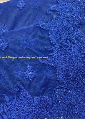 Exclusive Designer Embroidery worked Soft Net saree In Blue Net Saree