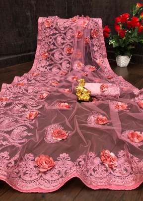 Exclusive Designer Havy Nylon Net Saree In Light Pink