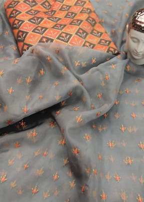 Exclusive Designer Heavy Net Embroidery Work Saree In Grey Net Saree