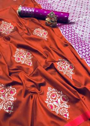 Exclusive Designer Lichi Silk Saree With Zari design In Orange