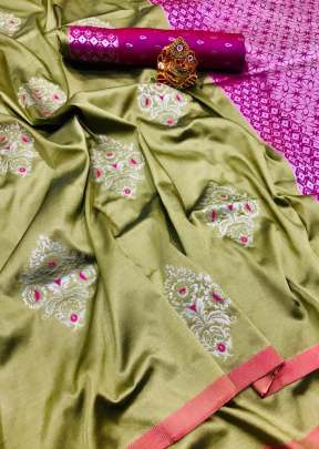 Exclusive Designer Lichi Silk Saree With Zari design In Light Green