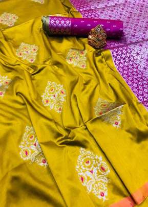 Exclusive Designer Lichi Silk Saree With Zari design In Yellow SILK SAREE