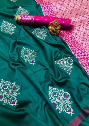 Exclusive Designer Lichi Silk Saree With Zari design In Ocean Blue SILK SAREE