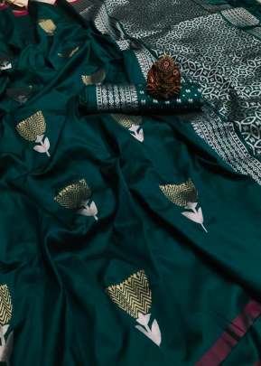 Exclusive Designer Lichi Silk Saree In Bottle Green